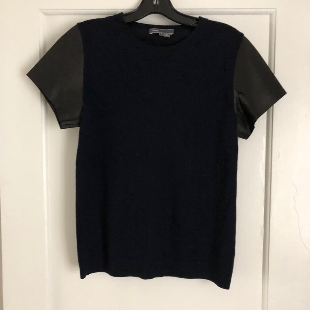 VINCE Leather Sleeved Sweater Tee